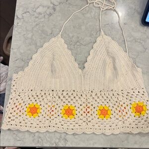Aerie Cream Crochet Camisole with Sunflower Accents